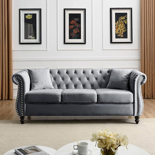 80" Chesterfield Loveseat Velvet Sofa by Unknown