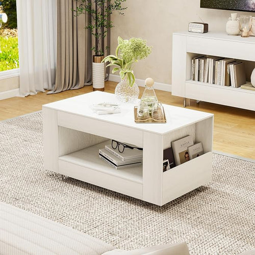 39" Wood Coffee Table for Living Room, Sides Storage by Unknown