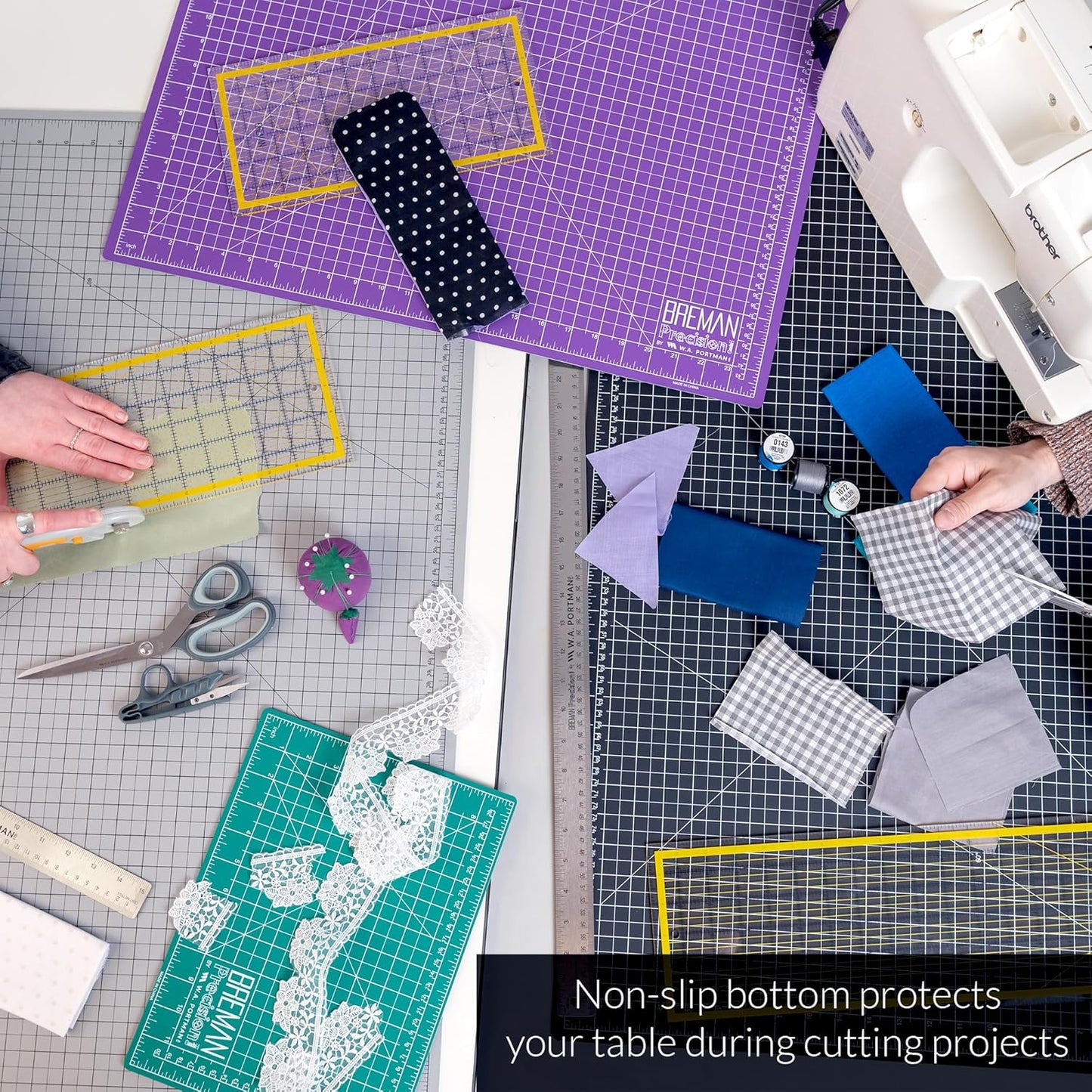 Breman Precision 12x18 & 18x24 Inch Self Healing Cutting Mat - 2 Pack Green/Black Cutting Mats for Crafts, Sewing, Quilting & DIY Projects - 2-Sided 5-Ply PVC - Non-Slip Design with Precise Grid Lines