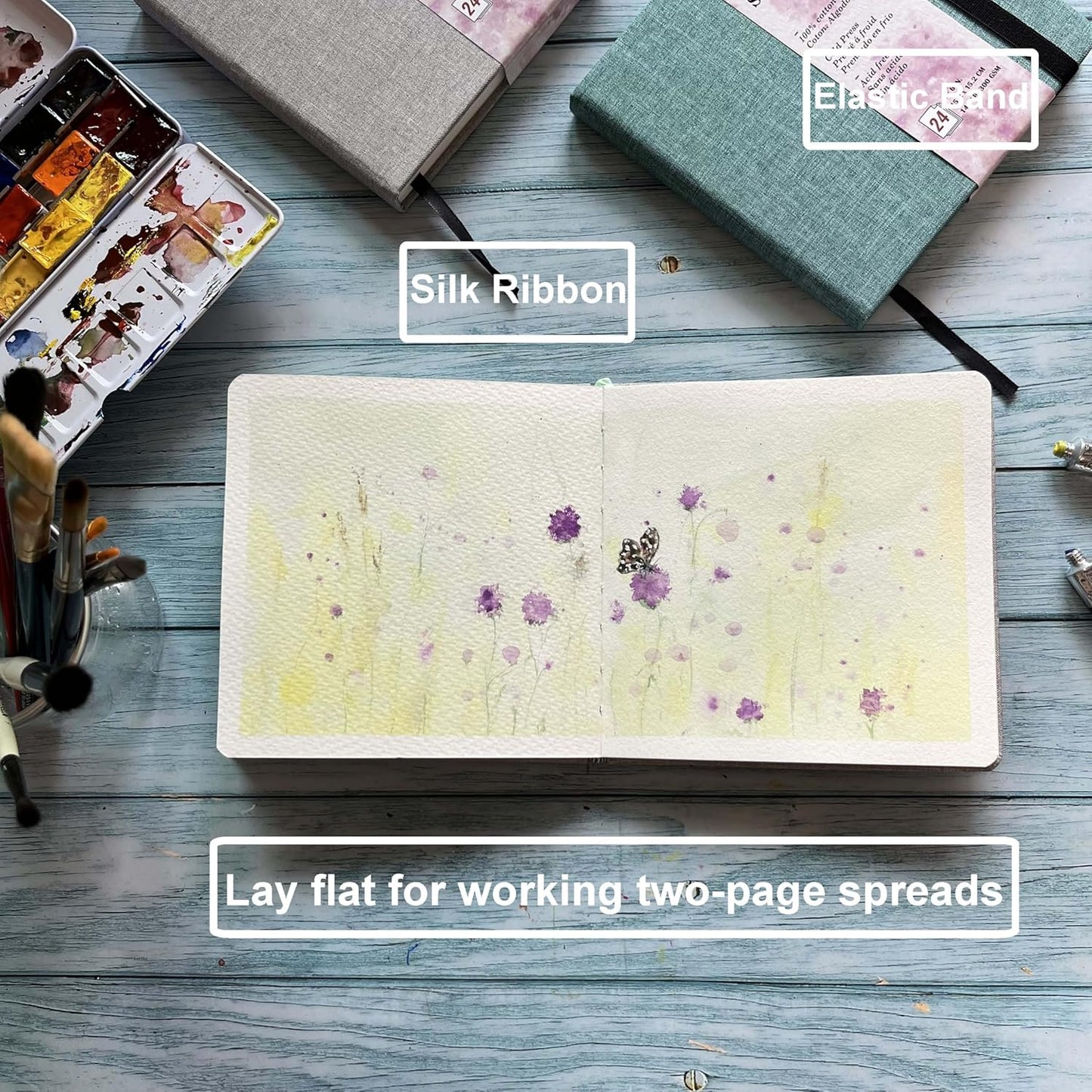 tumuarta 100% Cotton Watercolor Journal Sketchbook, Cold Press, 7.5x5 in, 140 LB, 300GSM, Acid Free, 24 Sheets,48 Pages, Watercolor Journal for Use As Travel Notebook and Mixed Media Pad On The Go