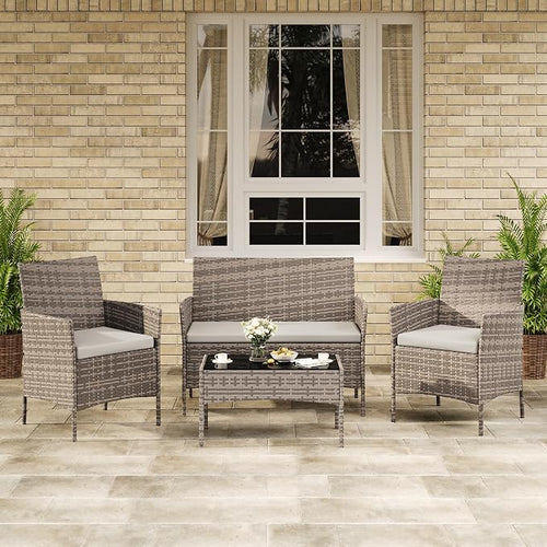 4-Piece Outdoor Furniture Set, PE Rattan Wicker Chairs by Unknown