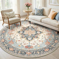 RELEANY Area Rugs Round 6ft Washable Non-Slip, Floral Vintage Distress Print by RELEANY