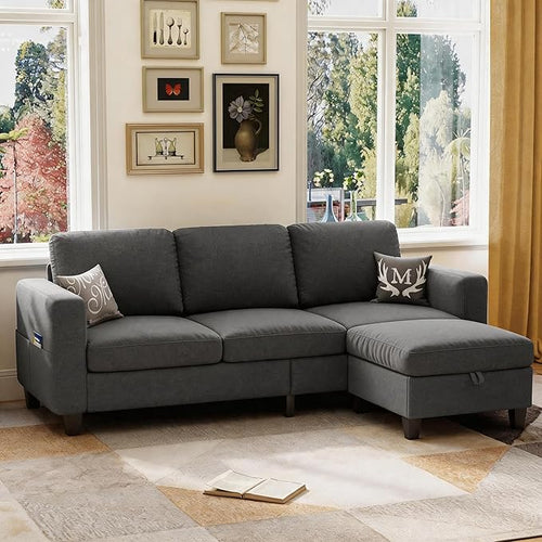 78" Sectional Sofa Couches for Living Room, Dark Grey Convertible L Shaped Couch by Lonkwa