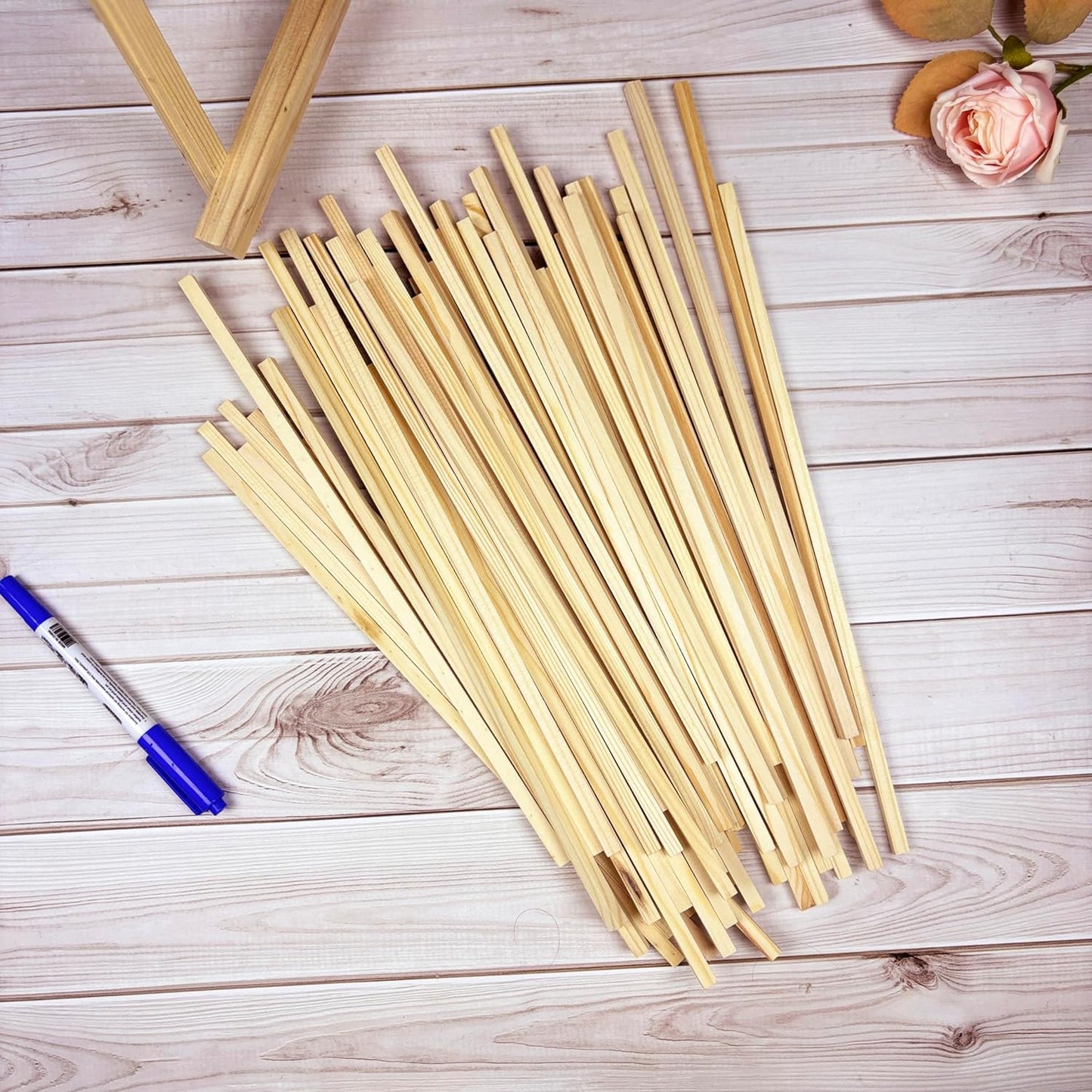 Square Wood Dowels Wooden Dowel Rods for Crafting 1/4"x 12", 50 PCS Square Wooden Sticks for Crafts, Unfinished Pine Hardwood Sticks for Models Making Miniatures Woodworking Dollhouses