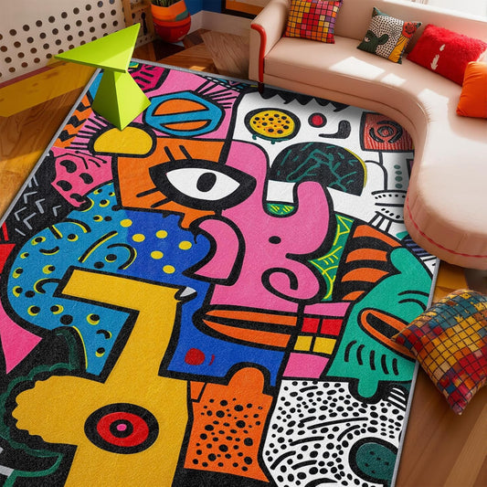 Abstract Rug 5x7-4x6 Rug - Abstract Rug - Colorful Pop Art Area Rug - Modern Geometric Graffiti Rugs - Multicolor Artistic Carpet - Home Decor