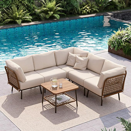 6-Piece Patio Conversation Set, Outdoor Sectional Sofa Modular Wicker Furniture - Image 2