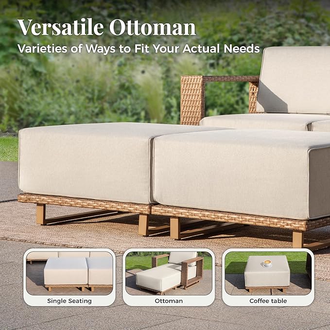 MIXPATIO 4 Pcs Outdoor Patio Furniture Set, 2 Rattan Single Sofa, 2 Ottomans - Image 5