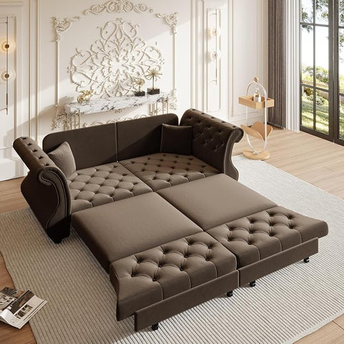 83.8" Oversized Pull Out Sofa Bed, Chesterfield Velvet Sleeper Sofa Couch by Unknown