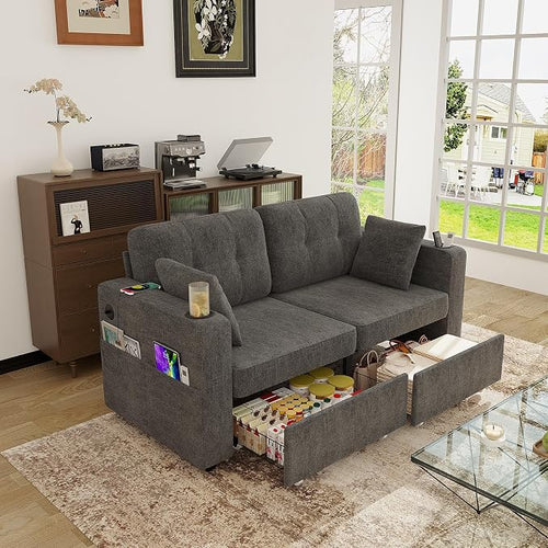67" Small Loveseat Couch with Storage, USB Charging and Cup Holder, Space - Image 2