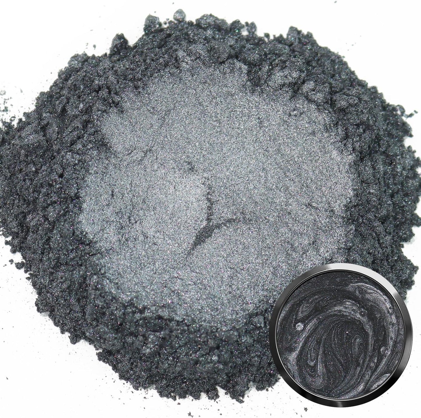 Matio Silver Black Mica Powder for Epoxy Resin, 1.8oz/ 50g Pearlescent Effect Mica Powder Natural Color Pigment for Soap Making, Bath Bomb, Candle Dye,Resin Craft,Paint,Nails Art,Jewelry,Slime Pigment
