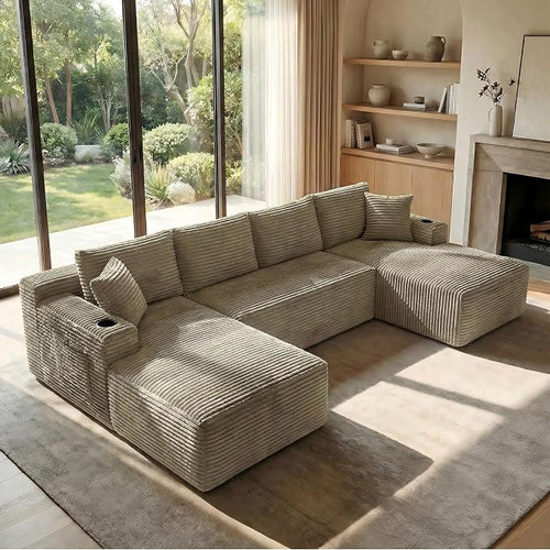 125 Inch Modular Sectional Sofa, Cloud Couch Oversized U Shaped Corduroy Sofa by VYNELITO