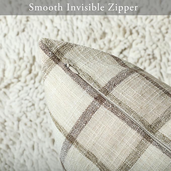 Stellhome Fall Linen Buffalo Check Throw Pillow Covers, Autumn Farmhouse Plaid - Image 3