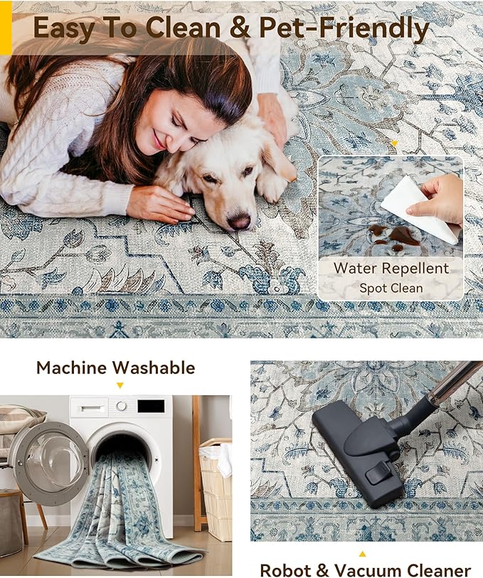 RELEANY Area Rugs 6'x8' Washable Non-Slip, Floral Vintage Distress Print - Image 4