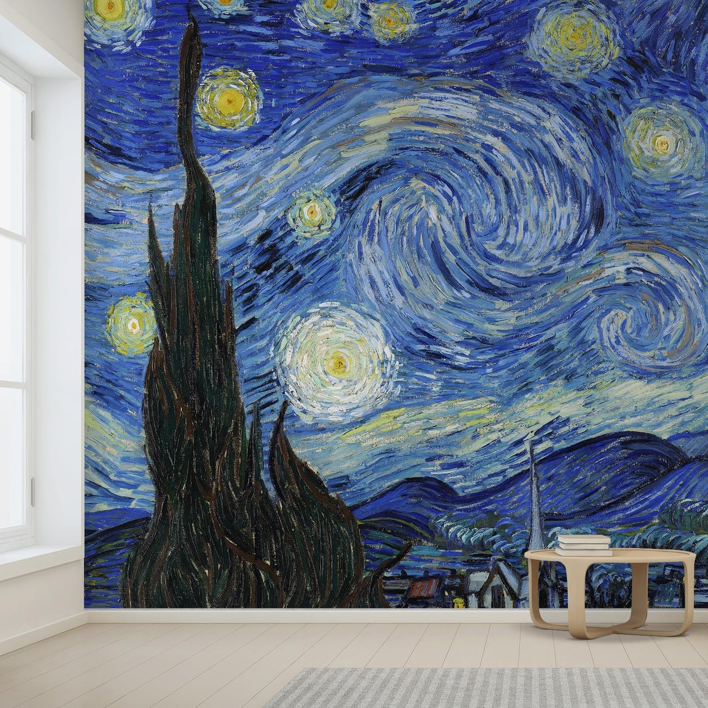 wall26 Starry Night by Vincent Van Gogh Dutch Impressionism 20th Century Artist Peel and Stick Large Wall Mural, Removable Wallpaper, Home Decor - 132x120 inches