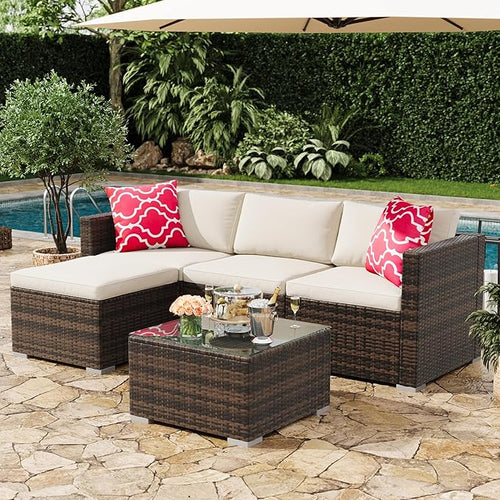 5-Piece Outdoor Sectional Sofa Set, All-Weather PE Rattan Patio Furniture by Unknown
