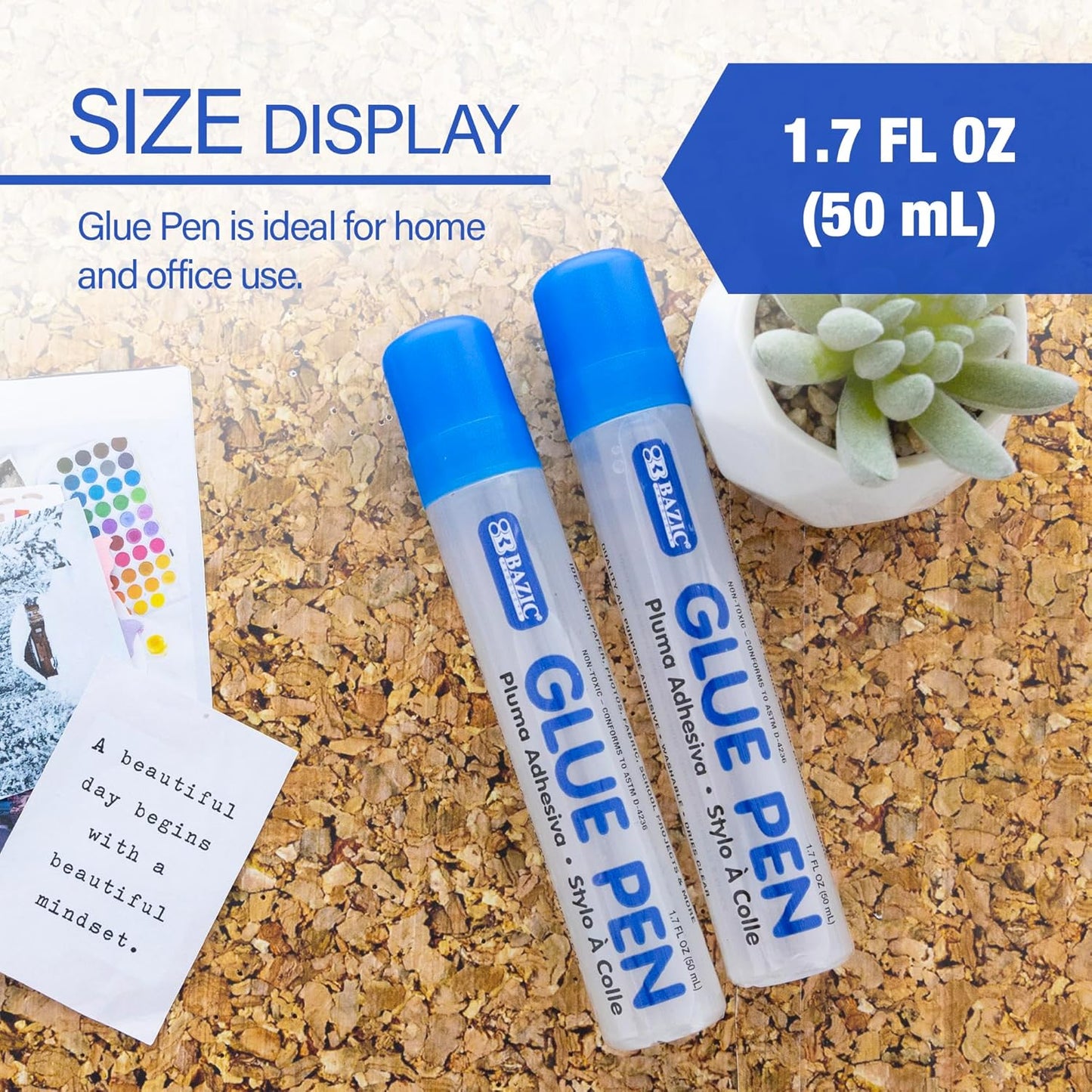 BAZIC Washable Glue Pen 1.7 Oz. (50 mL), Liquid Clear Glues Bond Adhesive for Art Crafts Project at School Home Office (2/Pack), 72-Packs