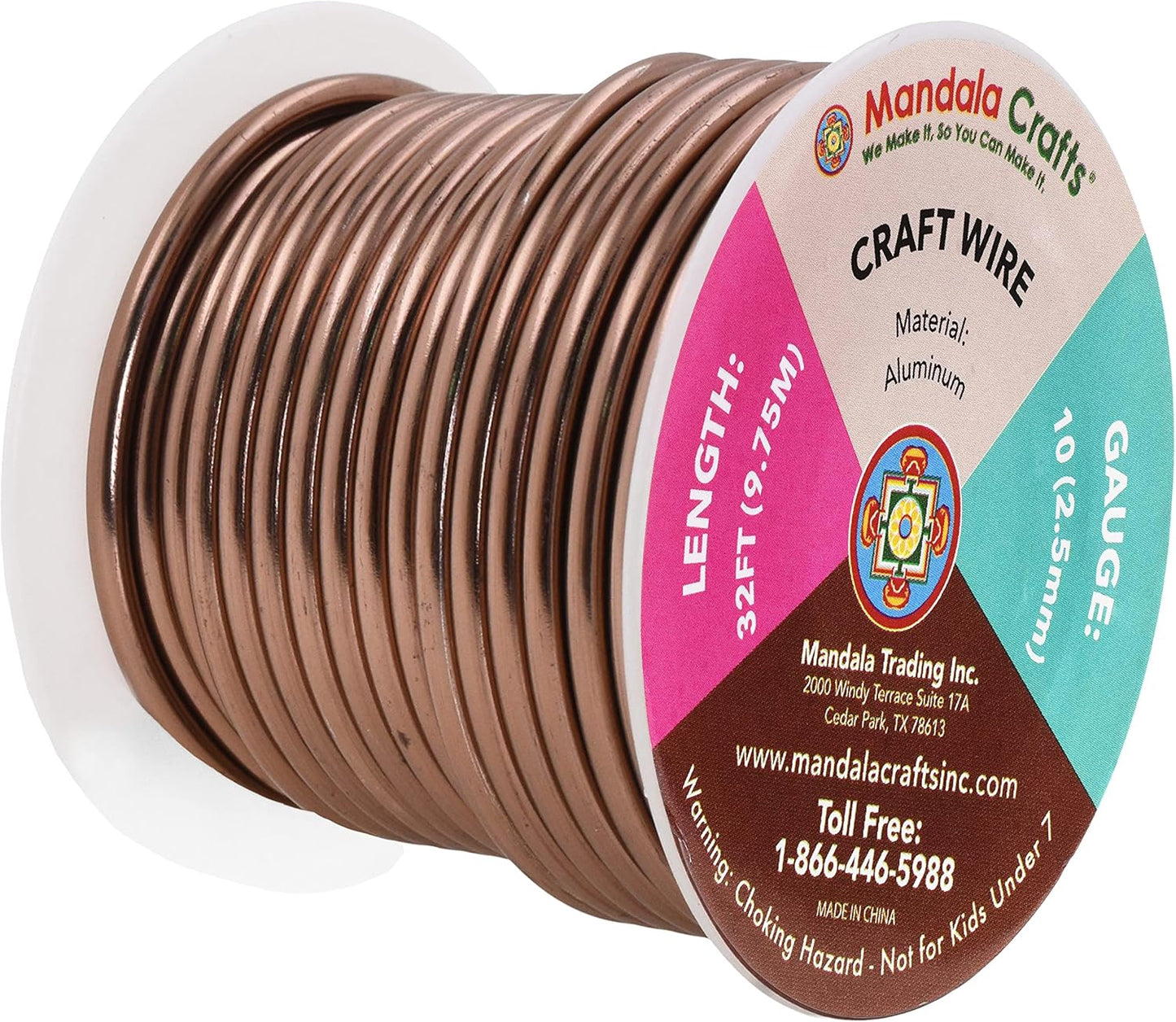 Mandala Crafts 10 Gauge Anodized Aluminum Craft Wire for Jewelry Making - 32 FT Colored Flexible Light Brown Wire - Bendable for Bonsai Armature Crafting Sculpting