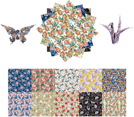 Origami Paper Kit 50 Sheets 6 Inch Square Double Sided Color 10 Vivid Colors for Hand Crafts Origami Paper Arts Creativity.Flowers and Birds