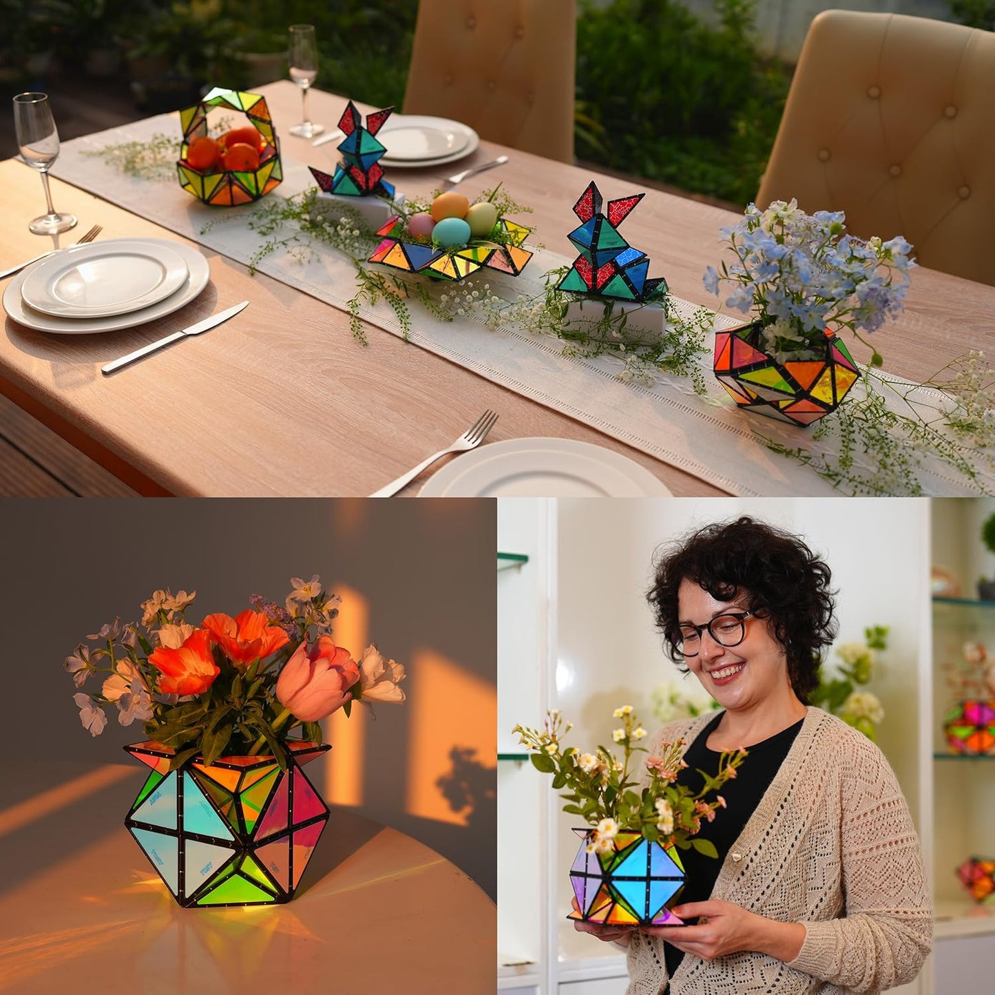 TOSY Magnet Pyramid Stone - 1 Cube Transforms into 1 Billion Shapes, 12 Pieces, 243 Rare Earth Magnets, Holographic Design Magnet Tiles Creative Puzzle STEM/STEAM Toy, 3-Pack
