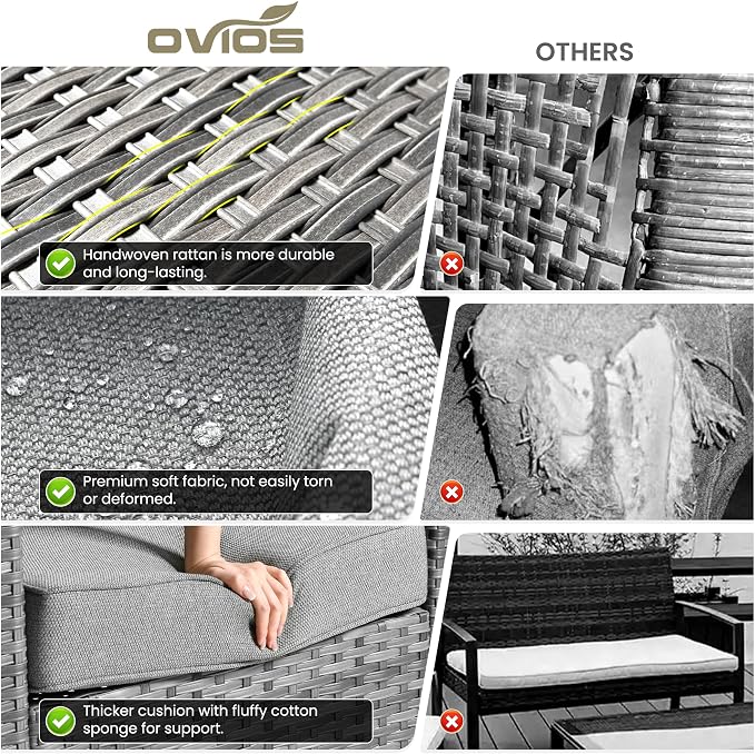 ovios 10 Pieces Patio Furniture Set, Outdoor Wicker Sofa Couch - Image 9