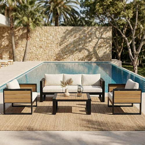 4-Piece Patio Conversation Set, Aluminum Frame Outdoor Patio Furniture Set w/ - Image 2