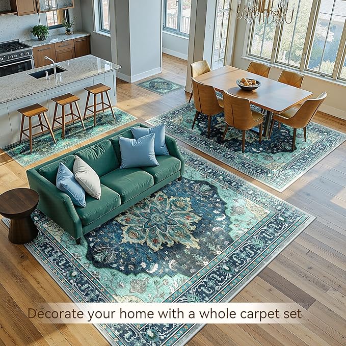 RELEANY Area Rugs 8'x10' Washable Non-Slip, Floral Vintage Distress Print - Image 4