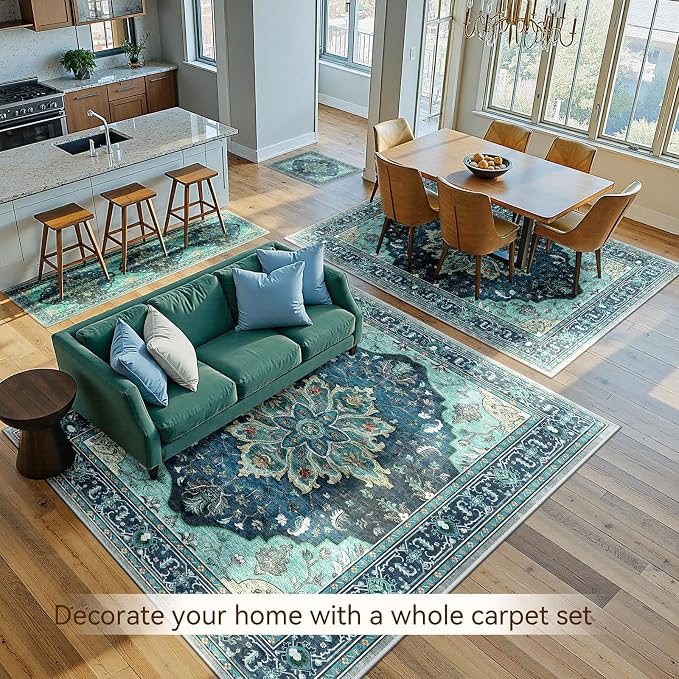 RELEANY Area Rugs 5'x7' Washable Non-Slip, Floral Vintage Distress Print - Image 4