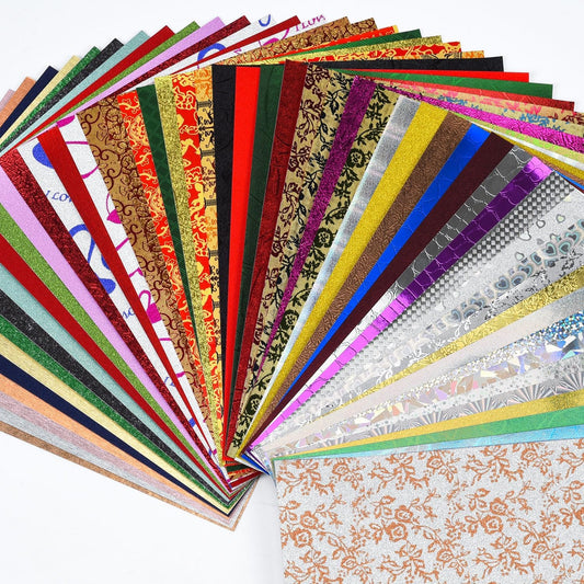 A5 GlitterTextured Scrapbook Paper - 50 Sheets Assorted Colors Designs Embossed Holographic Art Paper Pack for Greeting Cards Scrapbooking Collage Holiday Crafting