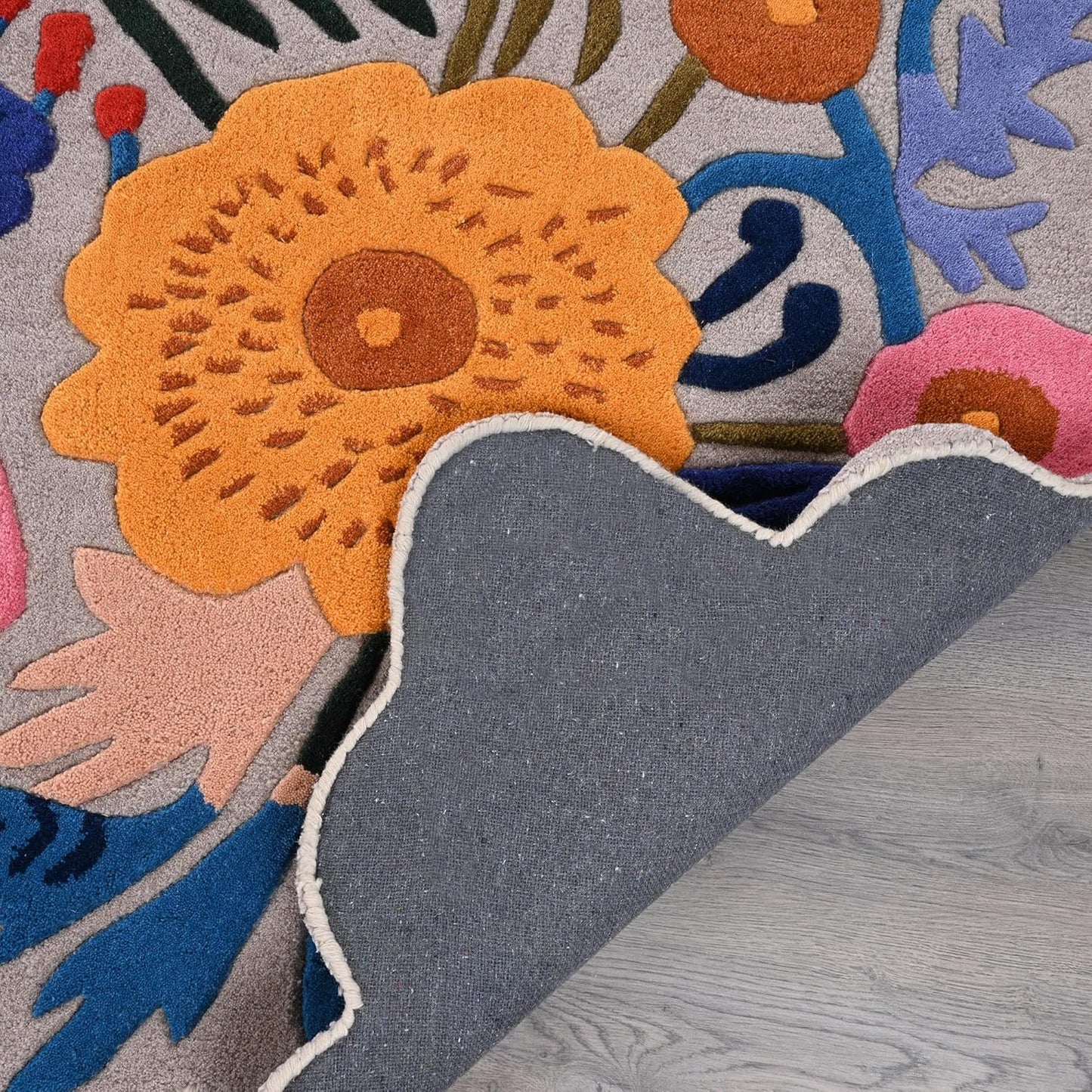 Handmade Wool Floral Area Rug for Living Room | Elegant Flower Garden Design, Soft, Thick and Durable | Bedroom, Dining Room & Home Decor Carpet (8' x 10', Floral H)