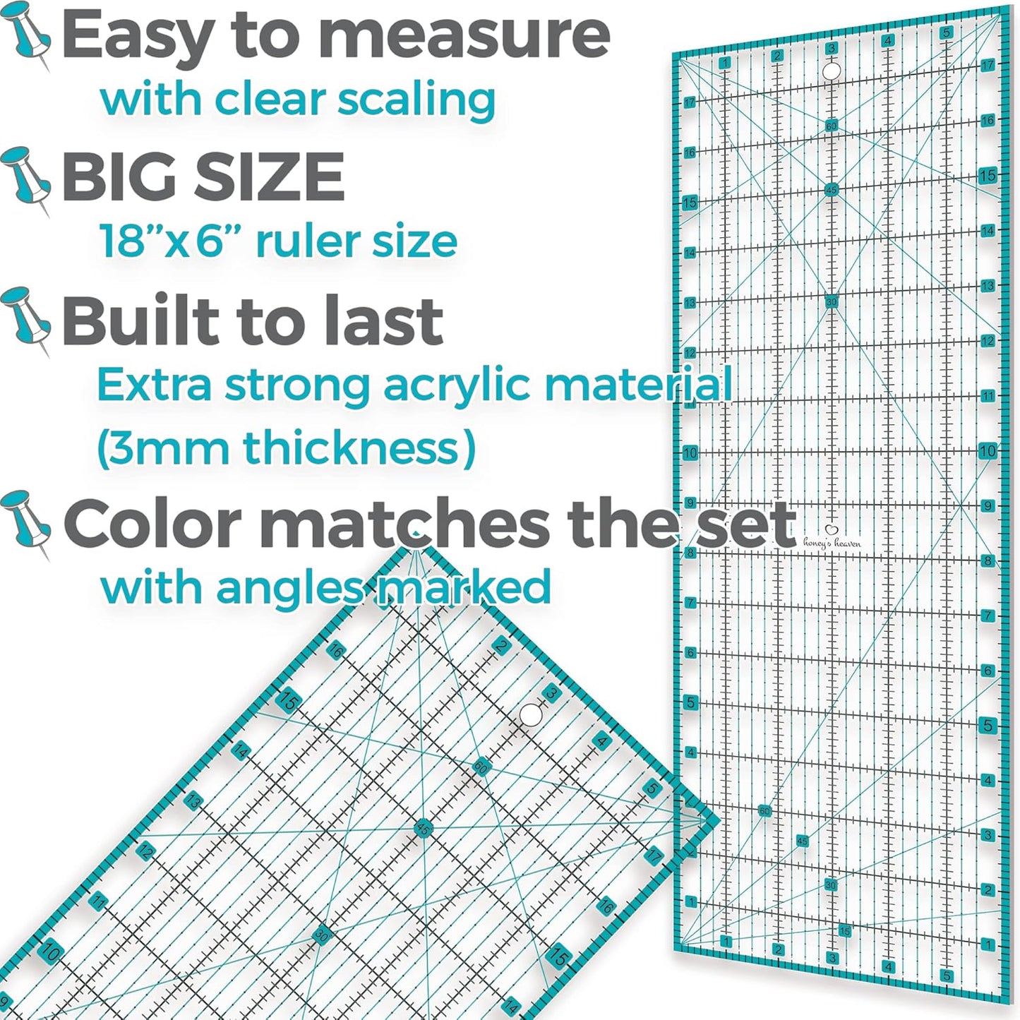 Rotary Cutter Set turquoise - Quilting Kit incl. 45mm Rotary Cutter, 5 Replacement Blades, A2 Cutting Mat, Acrylic Ruler and Craft Clips - Ideal for Crafting, Sewing, Patchworking, Crochet & Knitting
