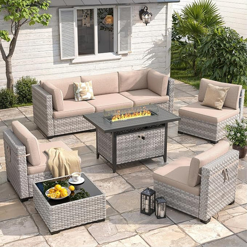 6-Seat Modern Outdoor Wicker Rattan Patio Furniture Set by MASIONBACKYARDS