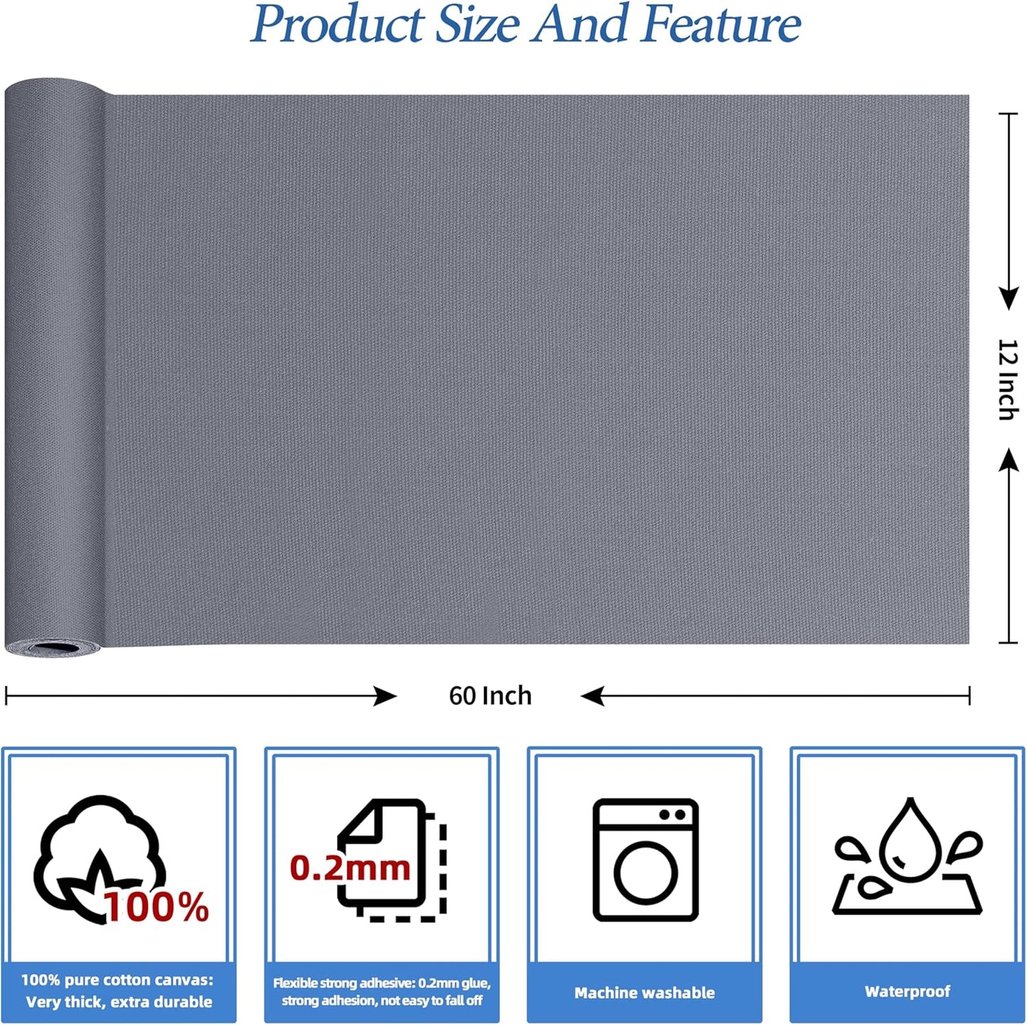 KING MOUNTAIN Canvas Iron on Patch,12"×60",Waterproof 100% Cotton Fabric Repair Patch,Used for Various Sofa,Tent,Clothes,Seats,Suitcases (Grey1.0,Waterproof)
