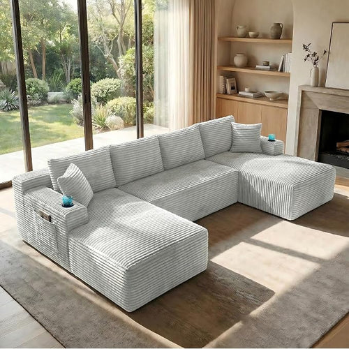 125 Inch Modular Sectional Sofa, Cloud Couch Oversized U Shaped Corduroy Sofa by VYNELITO