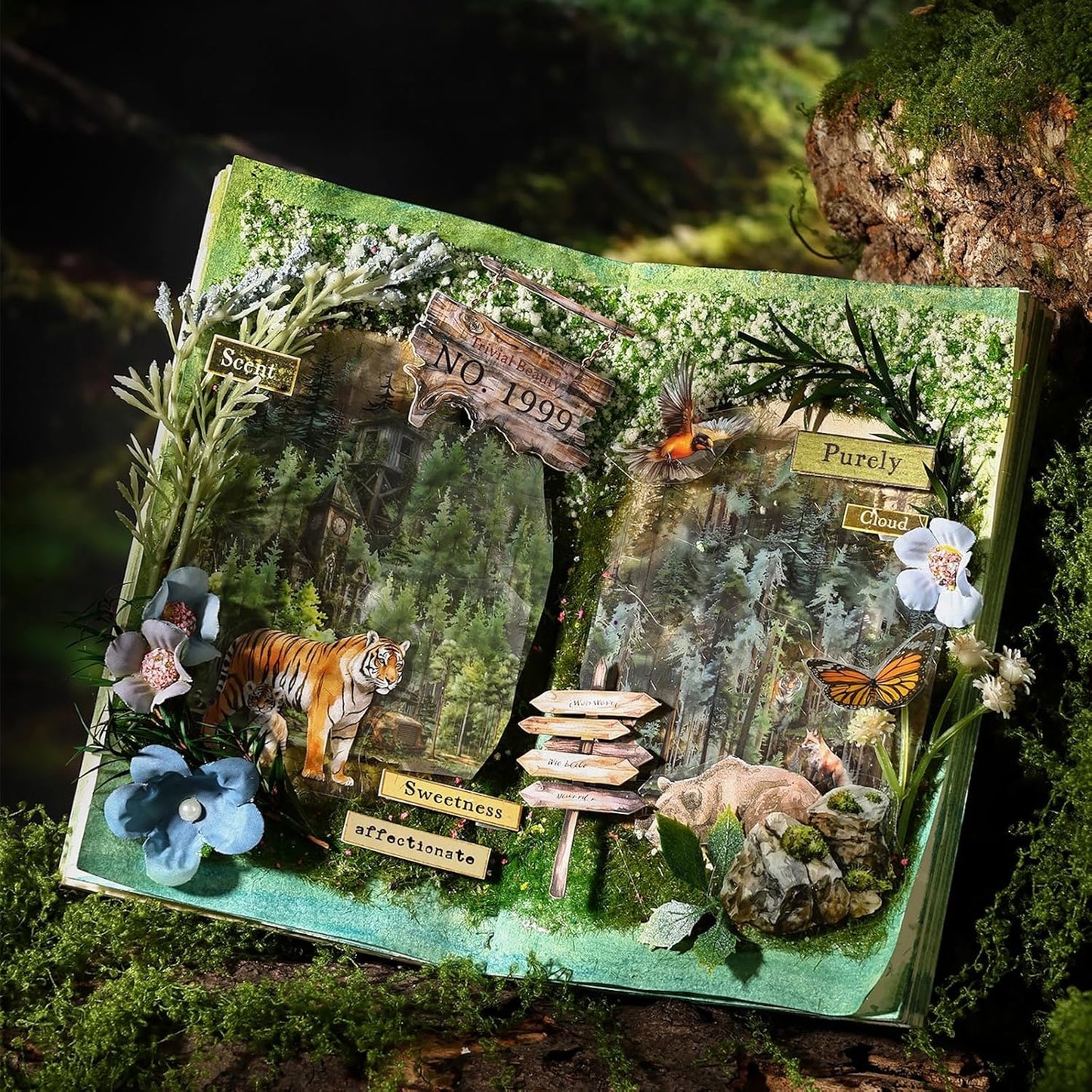 Forest Adventure Transparent PET Scrapbook Tape Set with Clip - 4 Rolls Tree and Landscape Scenery Design Stickers for Journals Planners Crafts and Gift Ideas