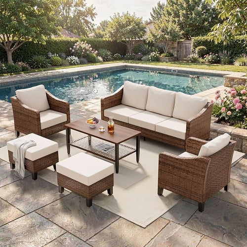 6-Piece Patio Conversation Sets, Outdoor Sectional Sofa - Image 2