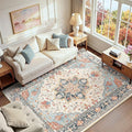 RELEANY Area Rugs 6'x9' Washable Non-Slip, Floral Vintage Distress Print by RELEANY