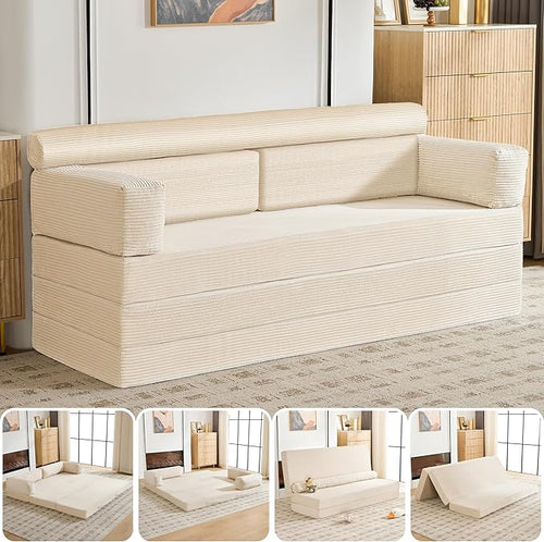 5-in-1 Convertible Sofa Bed, Corduroy Futon Couch Sleeper by HRYJ%EF%BC%9AFurnitureEssentials
