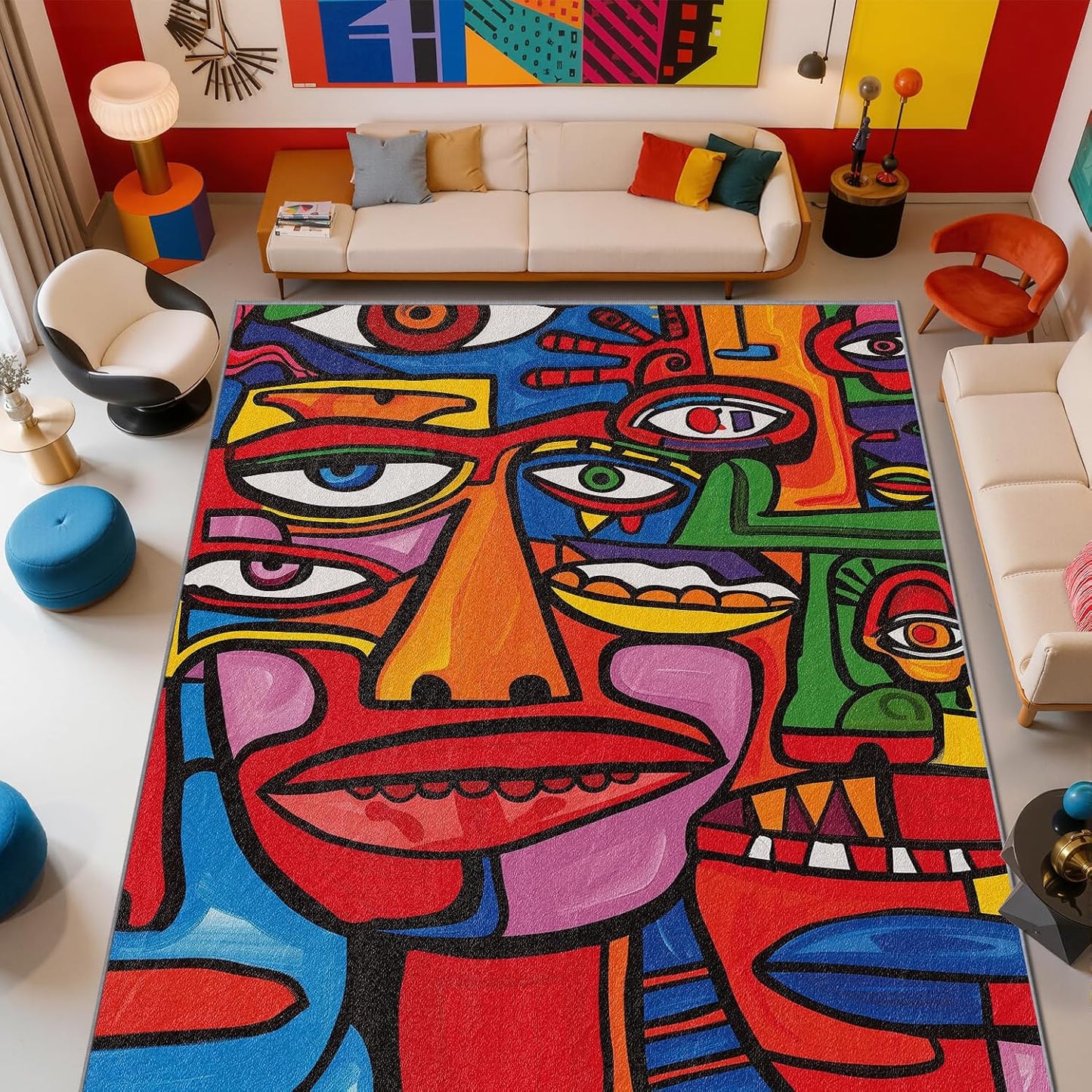 Abstract Rugs for Bedroom - 6x9 Rug - Abstract Rug - Colorful Graffiti Area Rug - Modern Geometric Pop Art Rugs - Multicolor Artistic Carpet - Home Decor