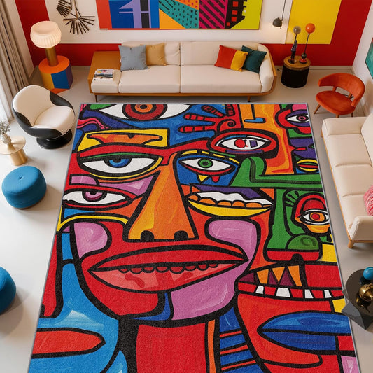 Abstract Rugs for Bedroom - 6x8 Rug - Abstract Rug - Colorful Graffiti Area Rug - Modern Geometric Pop Art Rugs - Multicolor Artistic Carpet - Home Decor