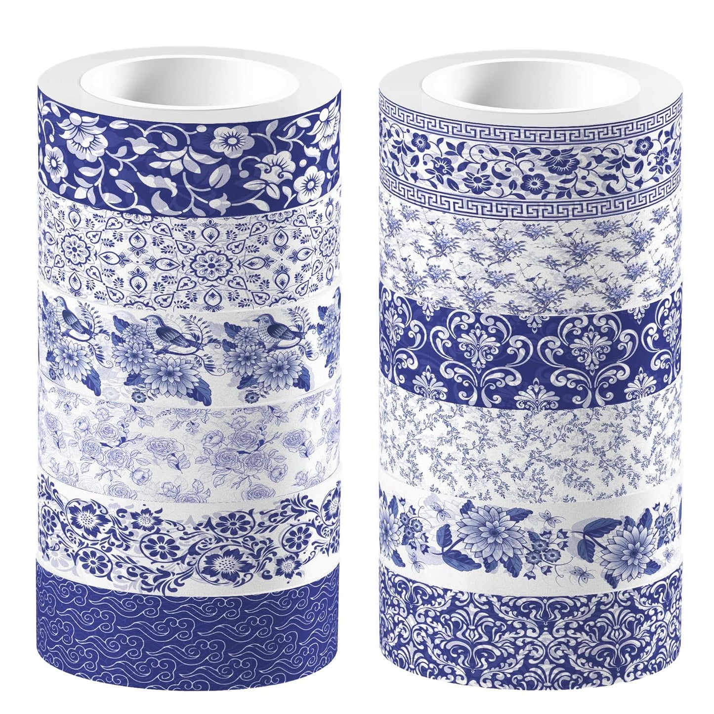 12 Pcs blue and white porcelain Washi Tape Maple Leaf Print Masking Tape Pumpkin Pattern Decorative Paper Sticker for Fall Party Holiday Scrapbook DIY Craft Gift Wrapping Handbook Sticker