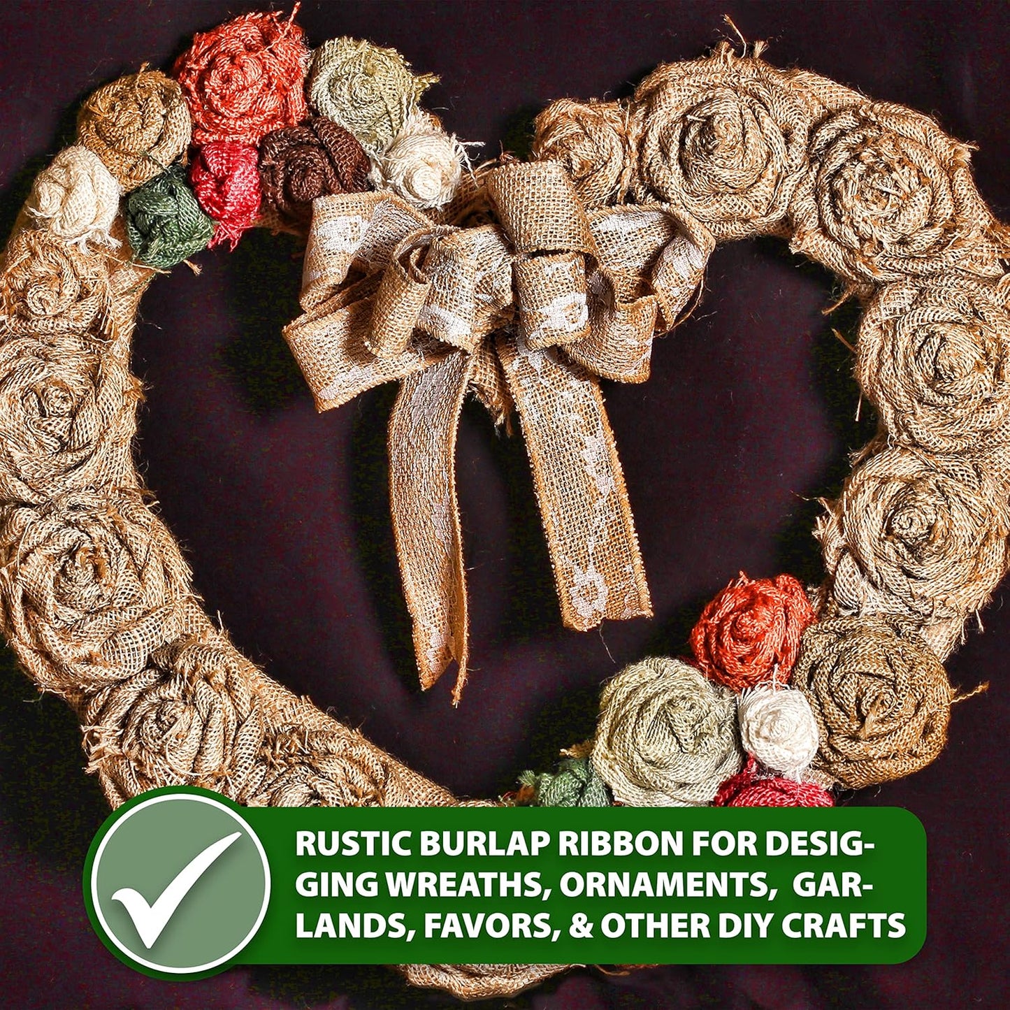 Mandala Crafts White Burlap Wired Ribbon 1 Inches Wide Jute Ribbons for Crafts - 10 Yds Roll Rustic Burlap Wrap Trim Ribbons for Wreaths Bows Party Decoration