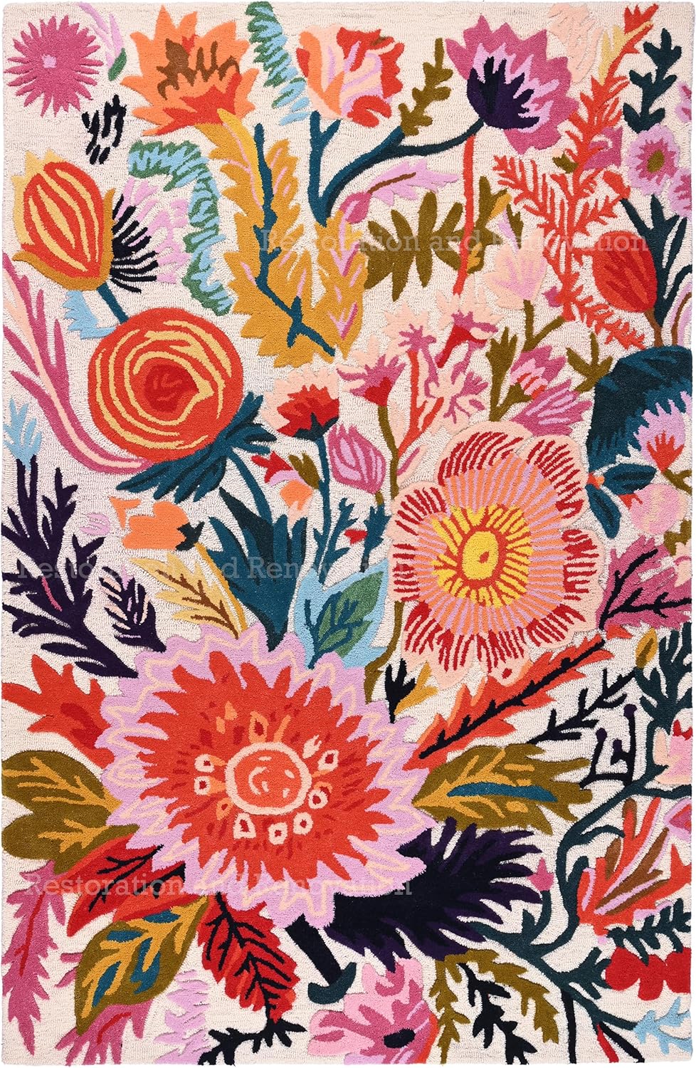 Handmade Wool Floral Area Rug for Living Room | Elegant Flower Garden Design, Soft, Thick and Durable | Bedroom, Dining Room & Home Decor Carpet (3' x 5', Floral E)