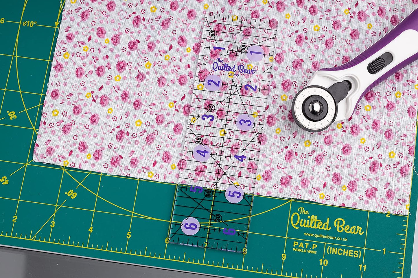 The Quilted Bear Quilting Rulers - Transparent Acrylic Non Slip Quilting, Patchwork & Sewing Ruler with Clear Black Lines & 30, 45 & 60 Degree Angles (3.5" x 18.5")