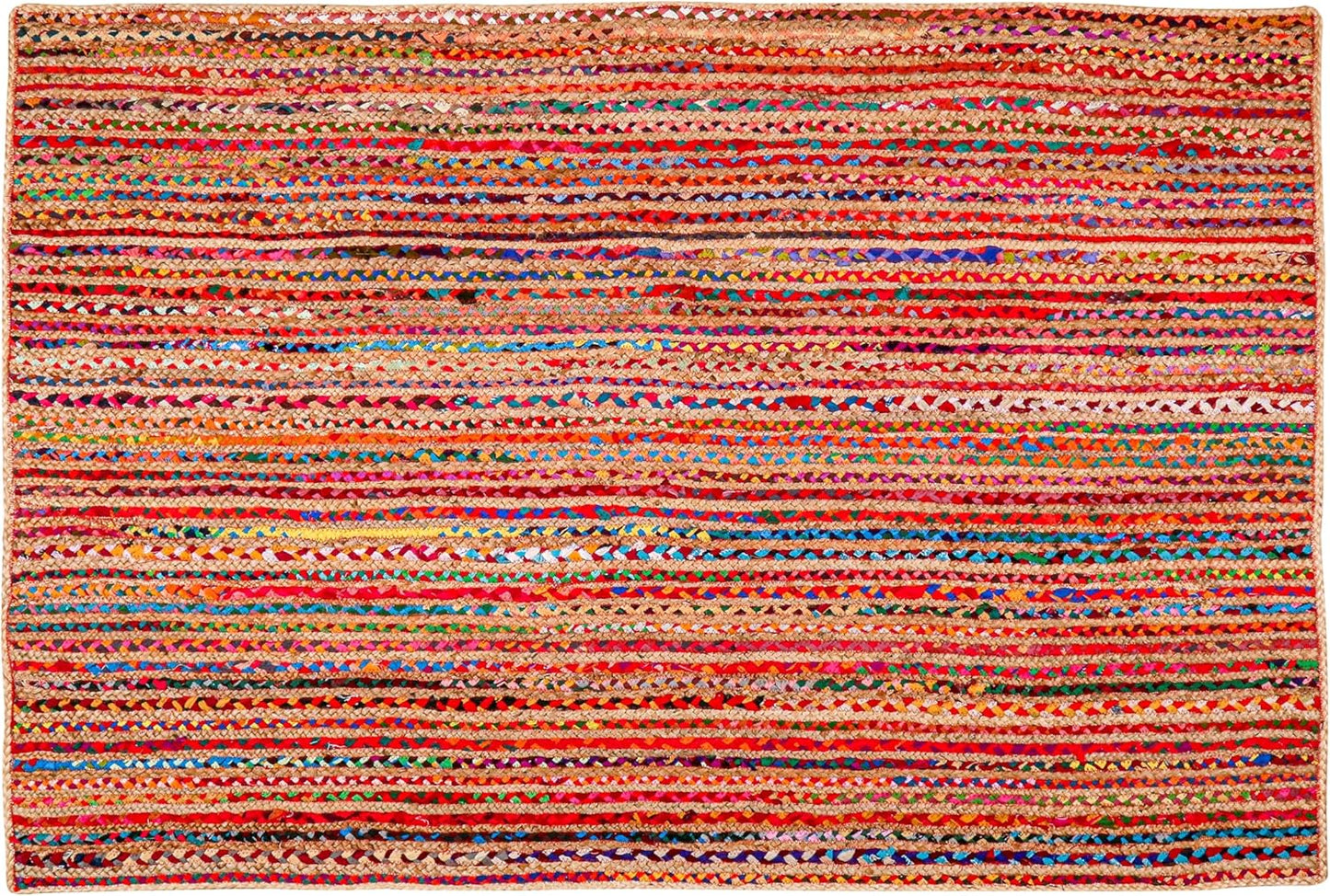4'x6' Handwoven Jute Chindi Area Rug - Colorful Boho Rugs for Living Room - Hand Braided Multicolor Bohemian Rug for Farmhouse, Bedroom, Dining Room, Classroom, Hallway, Kitchen, Office