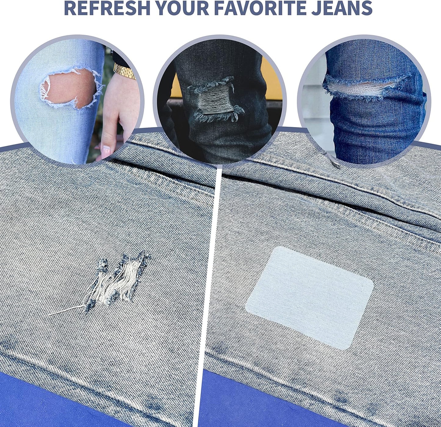 KING MOUNTAIN Iron-on Repair Patch,3"x60"100% Cotton Denim Iron-on Repair Patch, Jeans and Clothing Repair and Decoration Kit (Dark Blue)