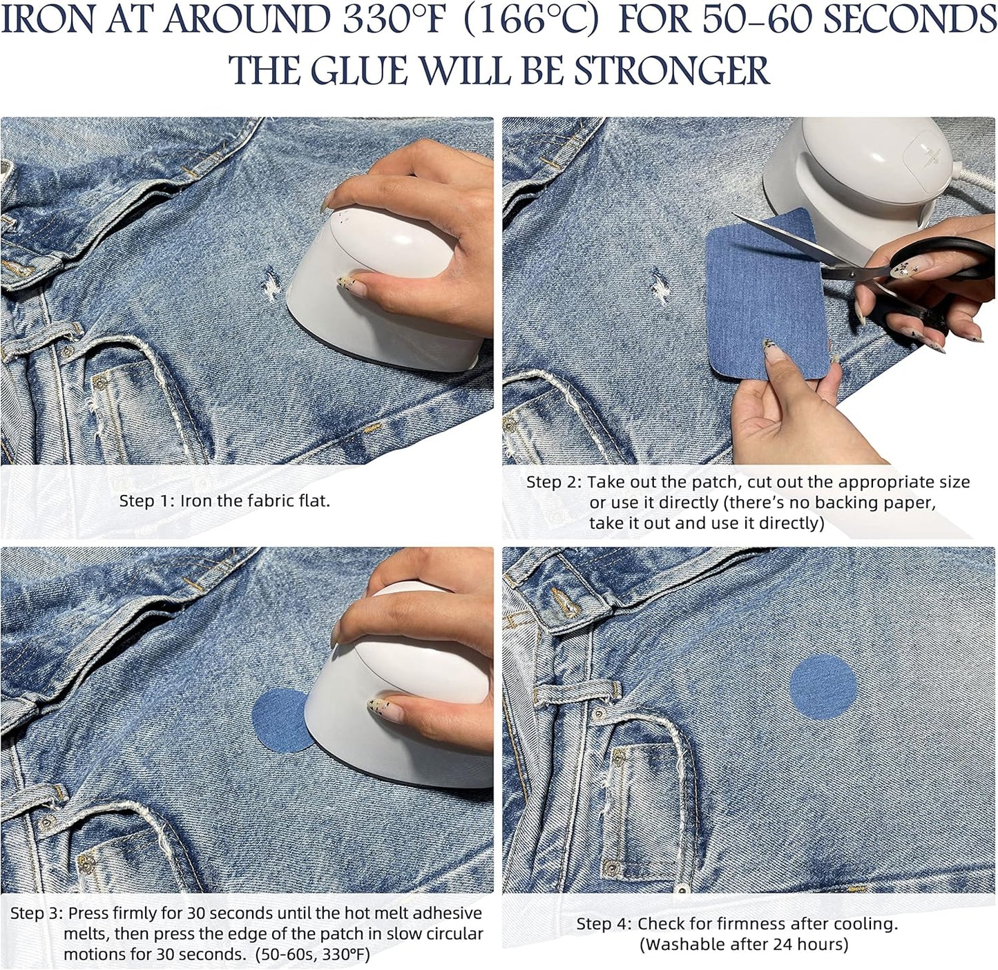 KING MOUNTAIN Iron-on Repair Patch,3"x60"100% Cotton Denim Iron-on Repair Patch, Jeans and Clothing Repair and Decoration Kit (Dark Blue)