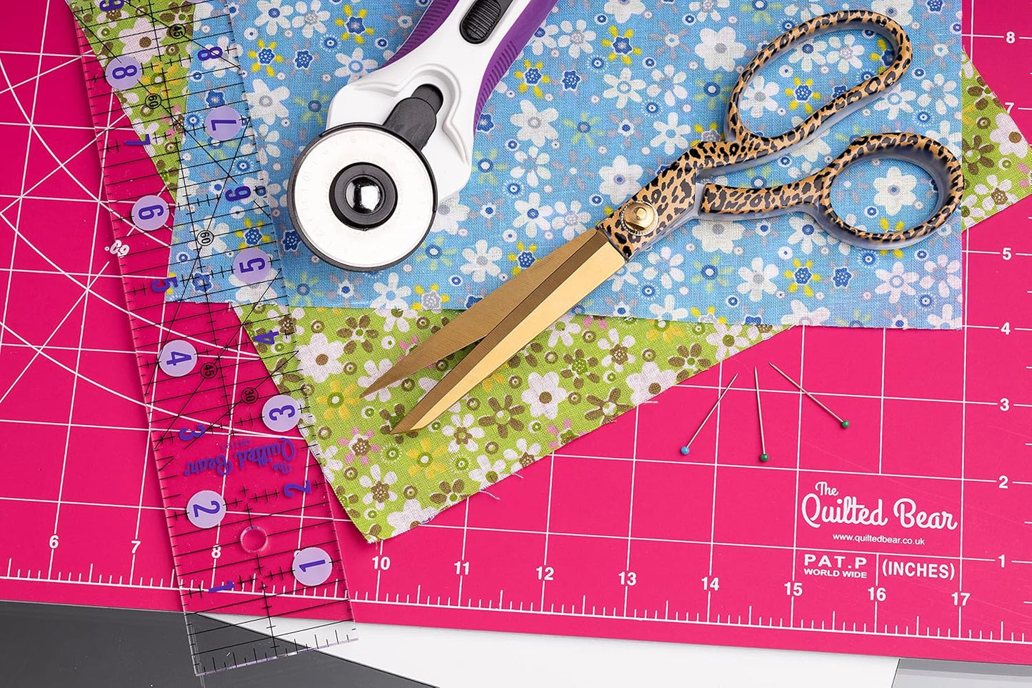The Quilted Bear Quilting Rulers - Transparent Acrylic Non Slip Quilting, Patchwork & Sewing Ruler with Clear Black Lines & 30, 45 & 60 Degree Angles for Perfect Accuracy & Precision (4" x 14")