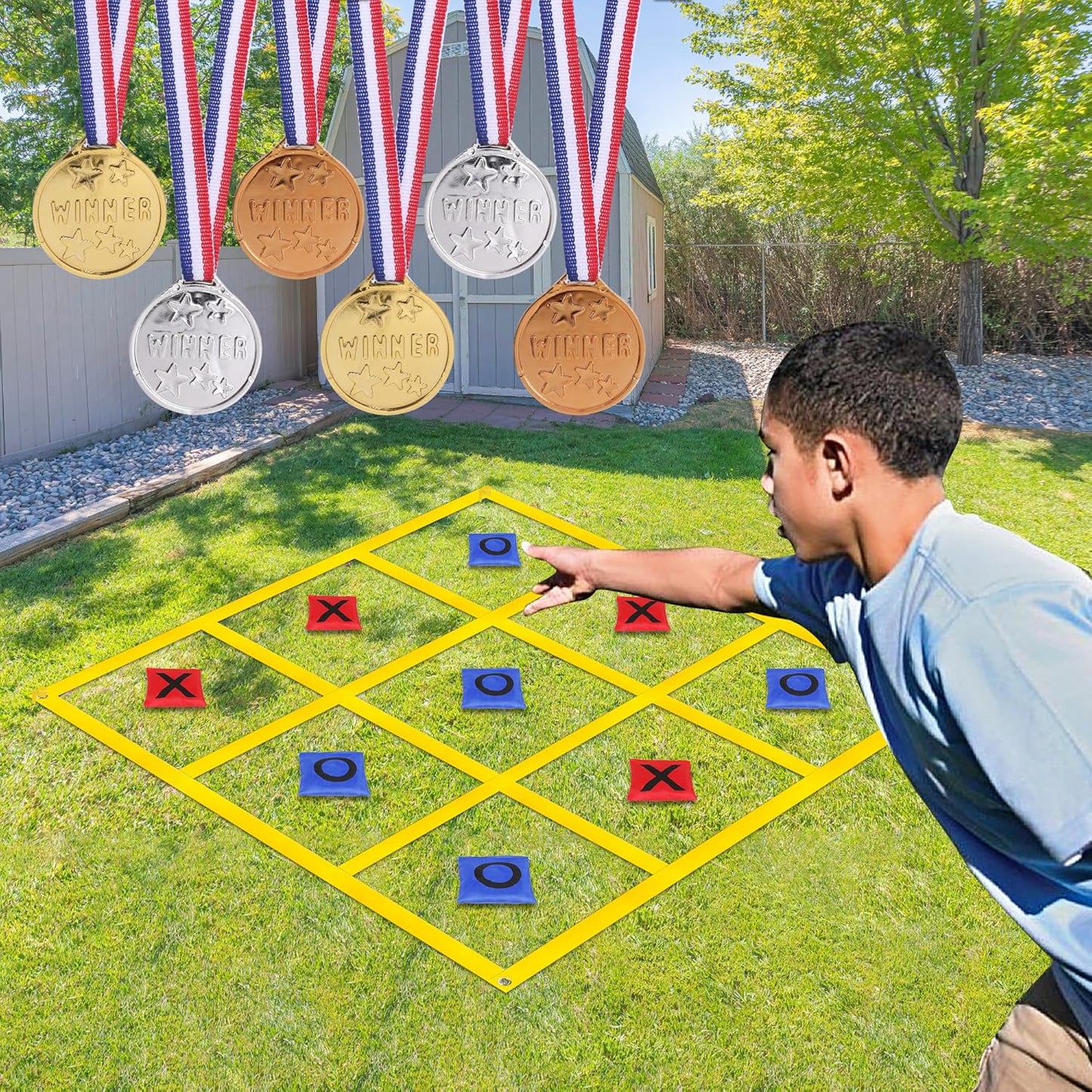 Outdoor Giant Tic Tac Toe Bean Bag Toss Games for Kids Adults Family, Large Outside Lawn Yard Backyard Carnival Field Day Game, Beach Picnic Camping Birthday Party Family Reunion Games
